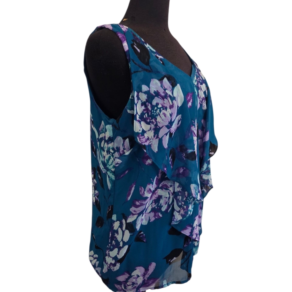BCBGMaxAzria Floral Tank Top - Teal and Lavender - Picture 3 of 4